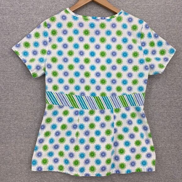 Landau Scrub Top Womens Small Blue Green Nursing Medical Uniform Short Sleeve - Picture 4 of 9